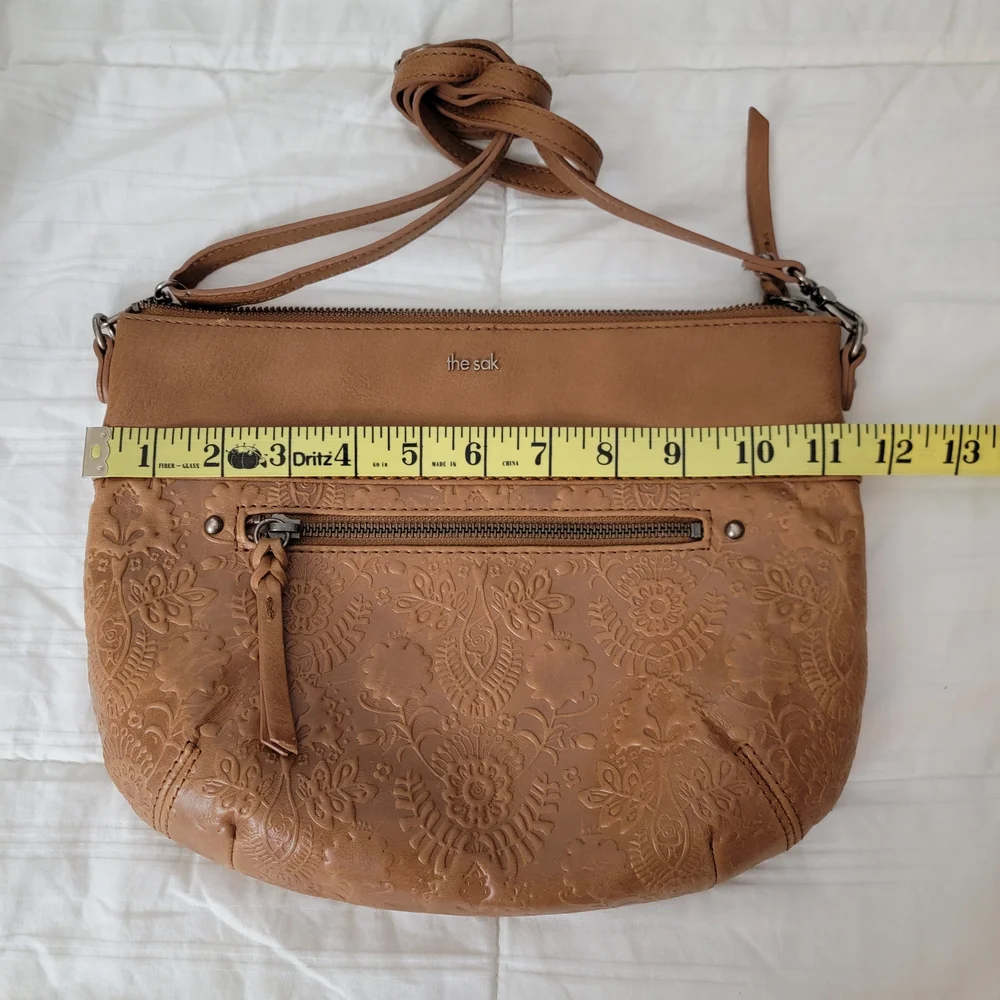 The Sak Oleta Leather Embossed Crossbody Bag Tobacco Brown - Picture 3 of 11